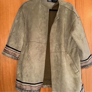 Zara Women's Khaki Cape with Fringe Accents